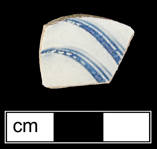 Scratch blue white salt glaze stoneware saucer with incised grassy motif, Lot 146.001 from 18WA20.